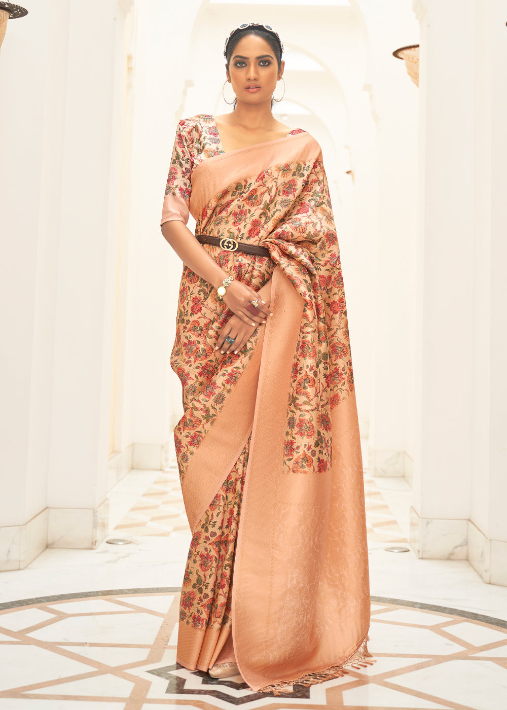 Buy MySilkLove Flesh Peach Pink Digital Print Saree Online