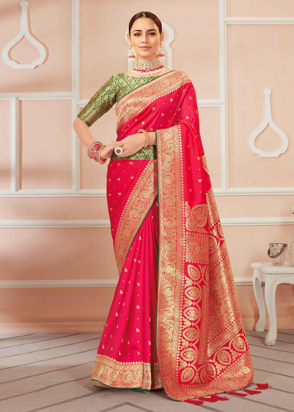 Buy MySilkLove Sunset Pink Zari Woven Banarasi Silk Saree Online