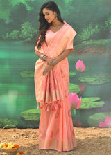 Wax Peach Pink Banarasi Jacquard Silk Saree