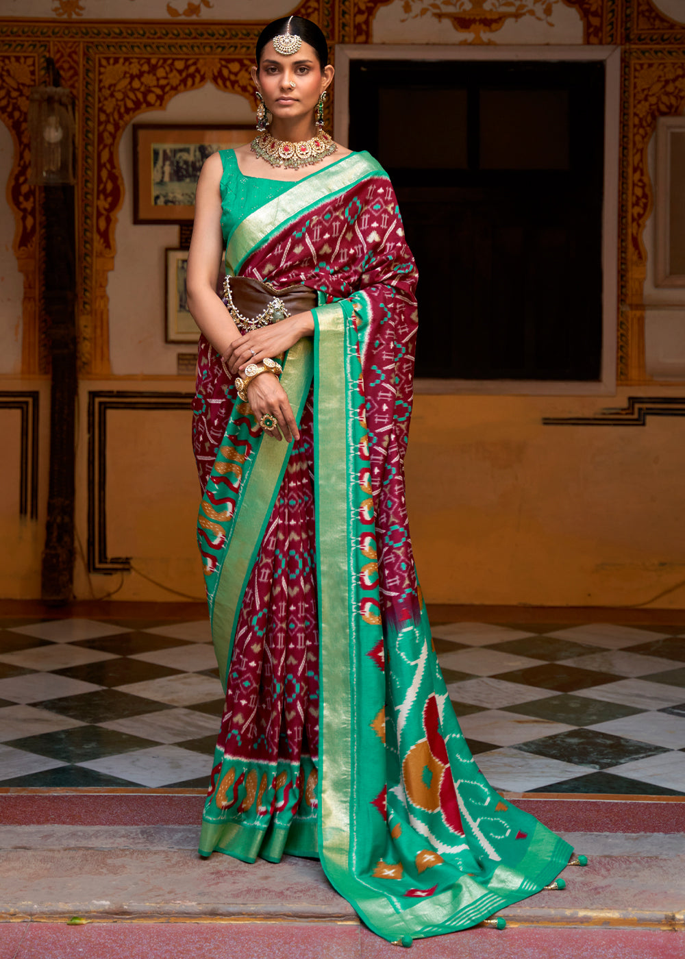 Buy MySilkLove Crown Maroon and Green Patola Silk Saree Online