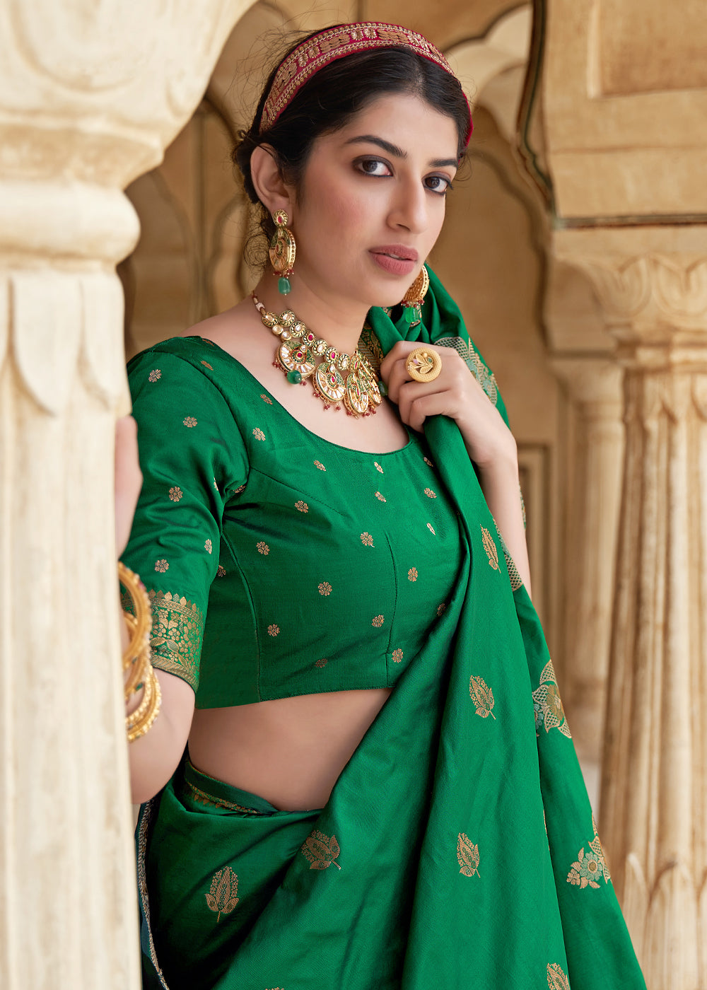 Buy MySilkLove Viridian Green Zari Woven Banarasi Silk Saree Online