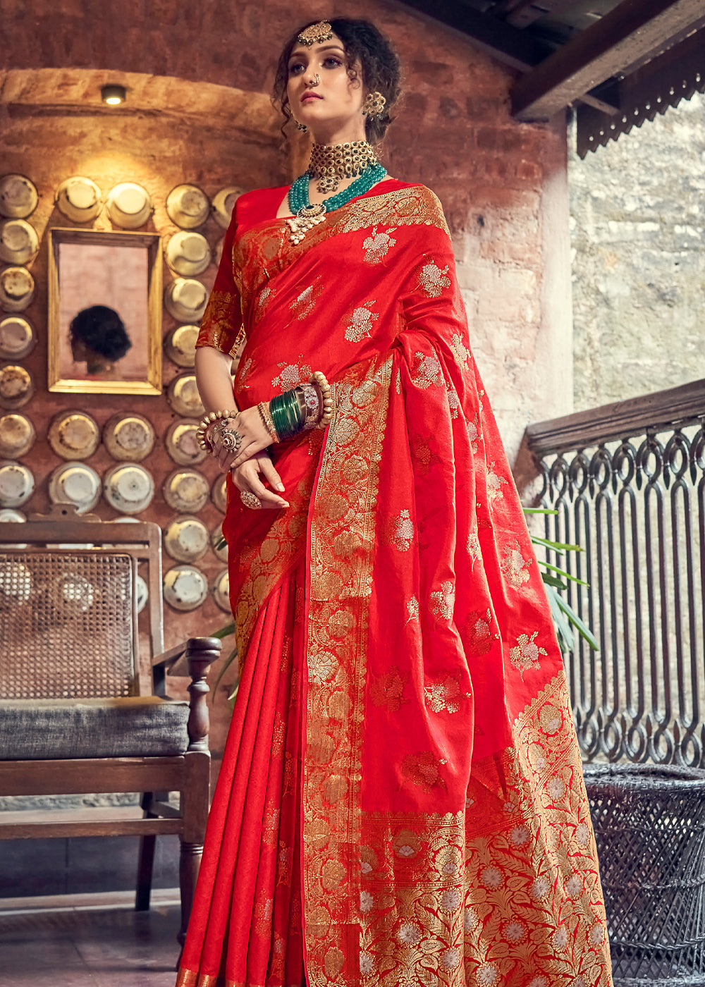 Buy MySilkLove Punch Red Zari Woven Banarasi Brocade Saree Online