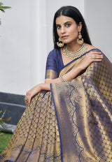 East Blue Zari Woven Banarasi Saree