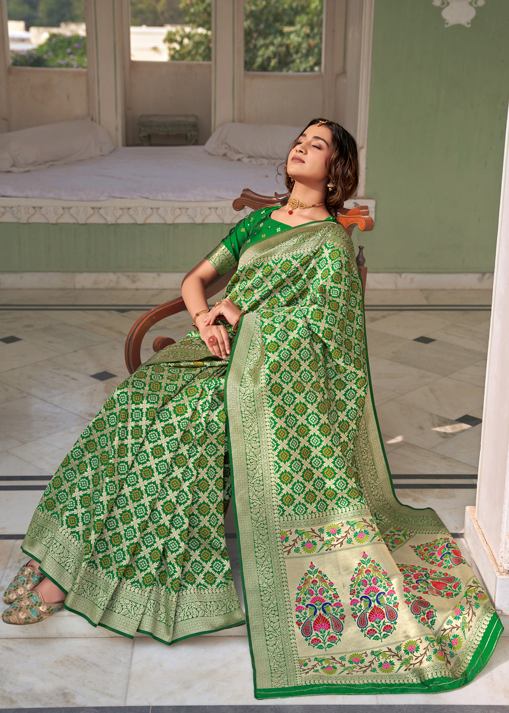 MySilkLove Highland Green Zari Woven Banarasi Brocade Saree