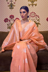 Flower Orange Zari Woven Linen Saree