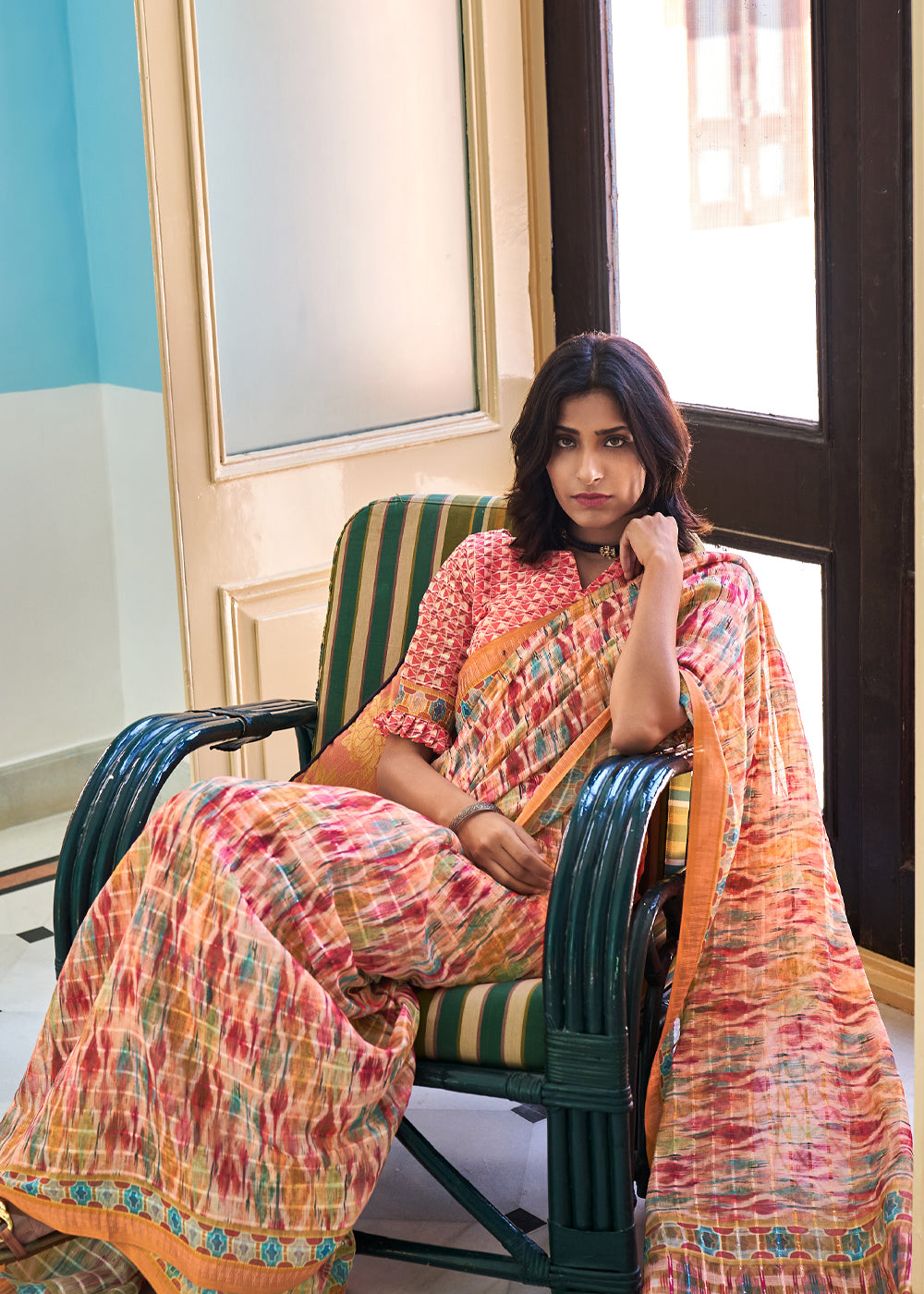 Buy MySilkLove Petite Pink Printed Linen Saree Online