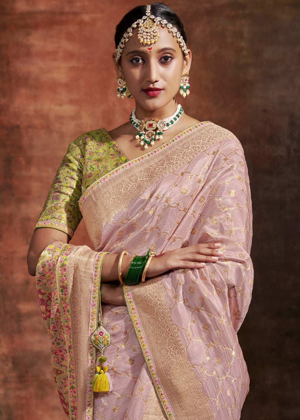 MySilkLove Mandys Pink Woven Banarasi Soft Silk Saree