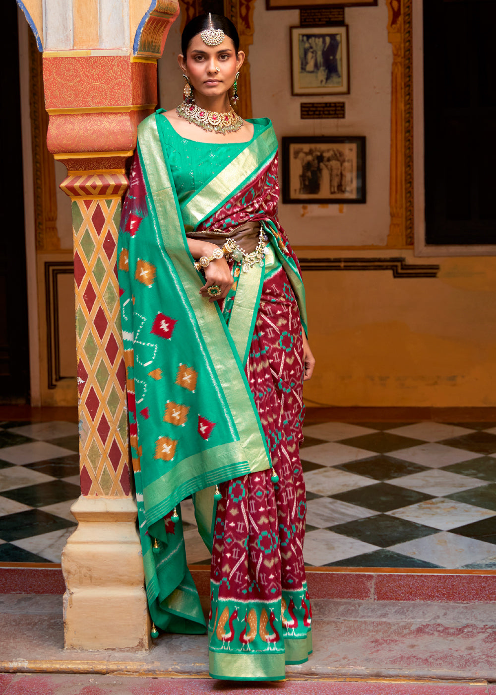 MySilkLove Crown Maroon and Green Patola Silk Saree