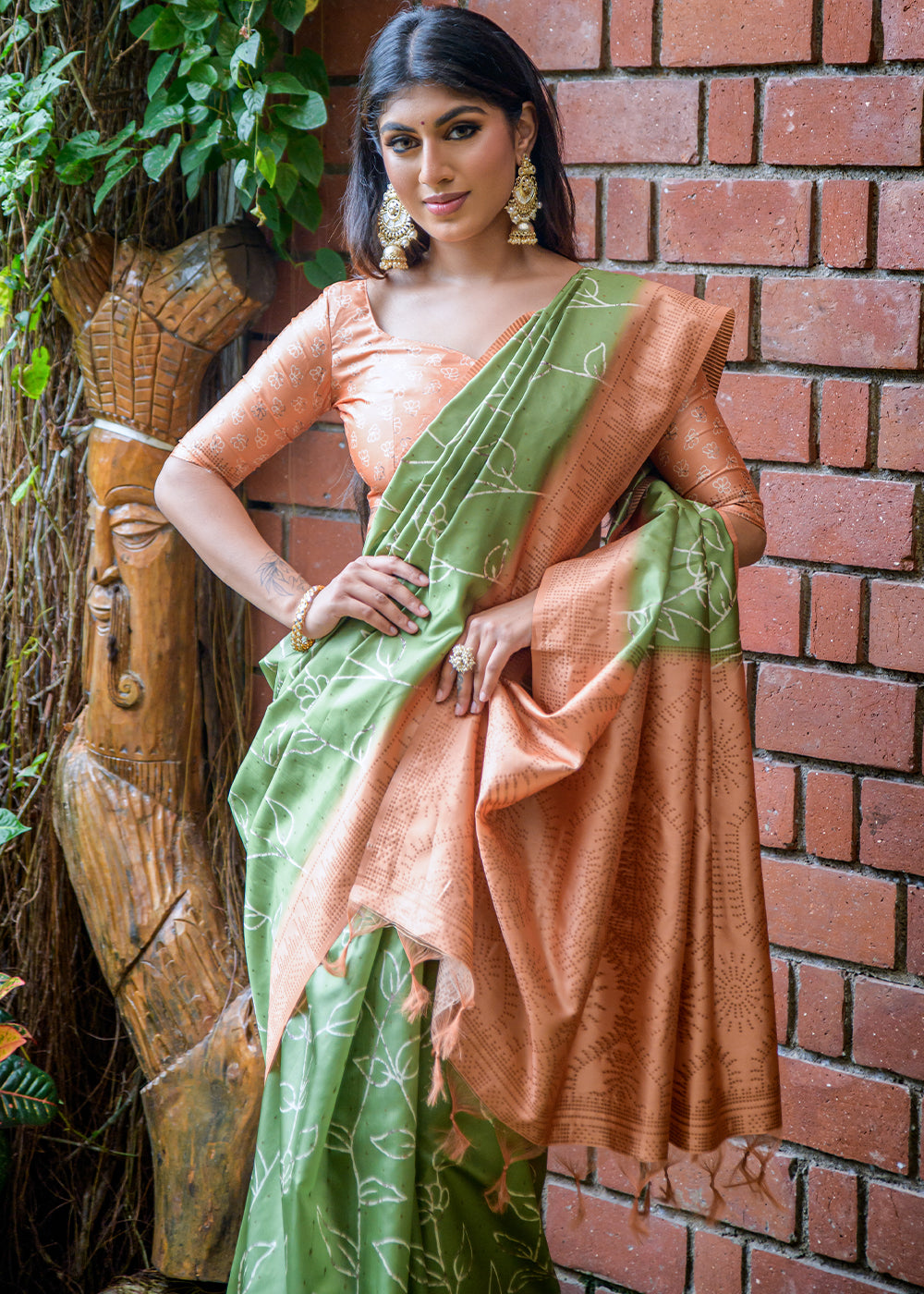 Buy MySilkLove Clay Creek Green Printed Cotton Silk Saree Online