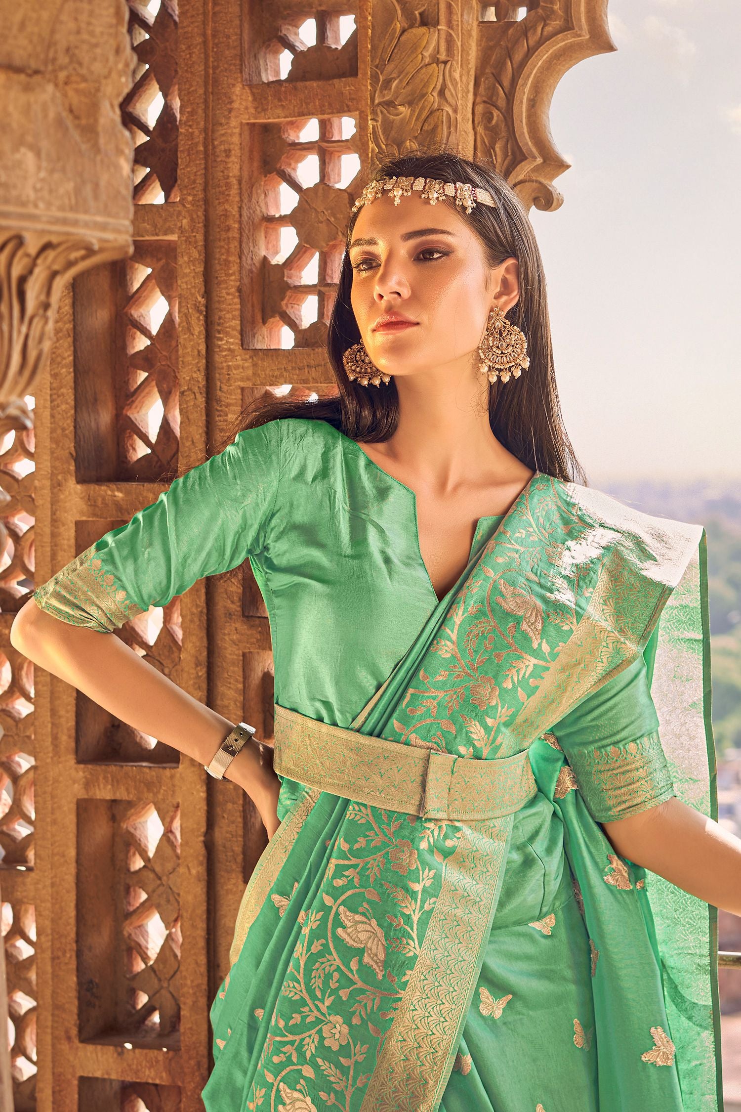MySilkLove Olivine Green Banarasi Woven Silk Saree