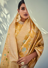 Equator Yellow Zari Woven Banarasi Linen Saree