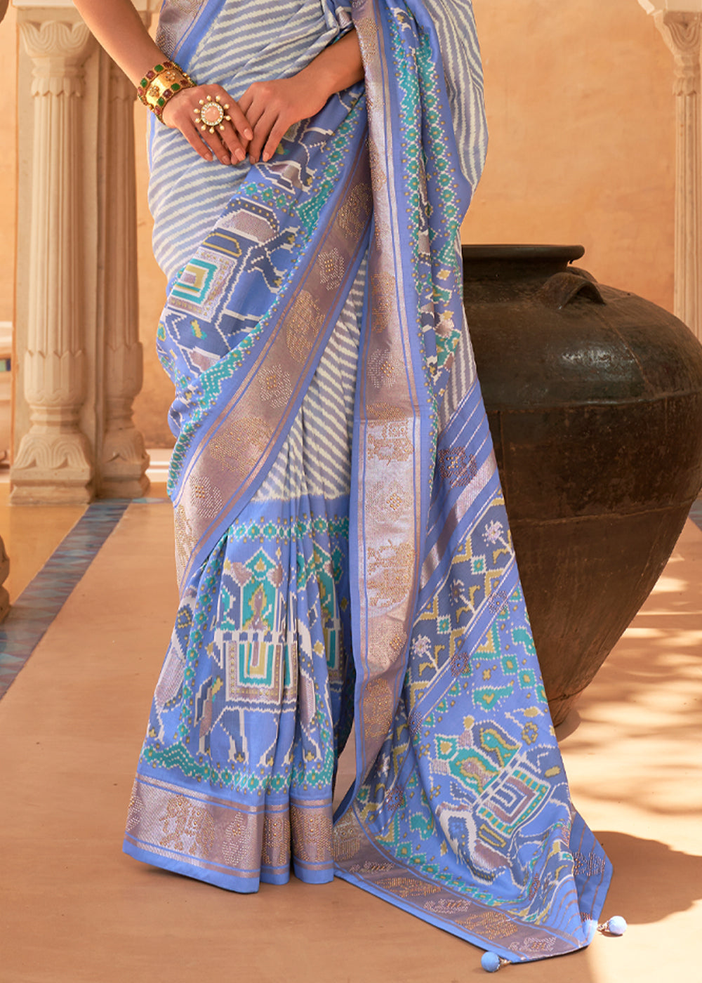 Buy MySilkLove Cove Blue Patola Silk Saree Online