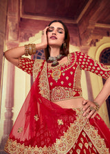 Persian Red and Orange Heavy Embroidered Designer Lehenga