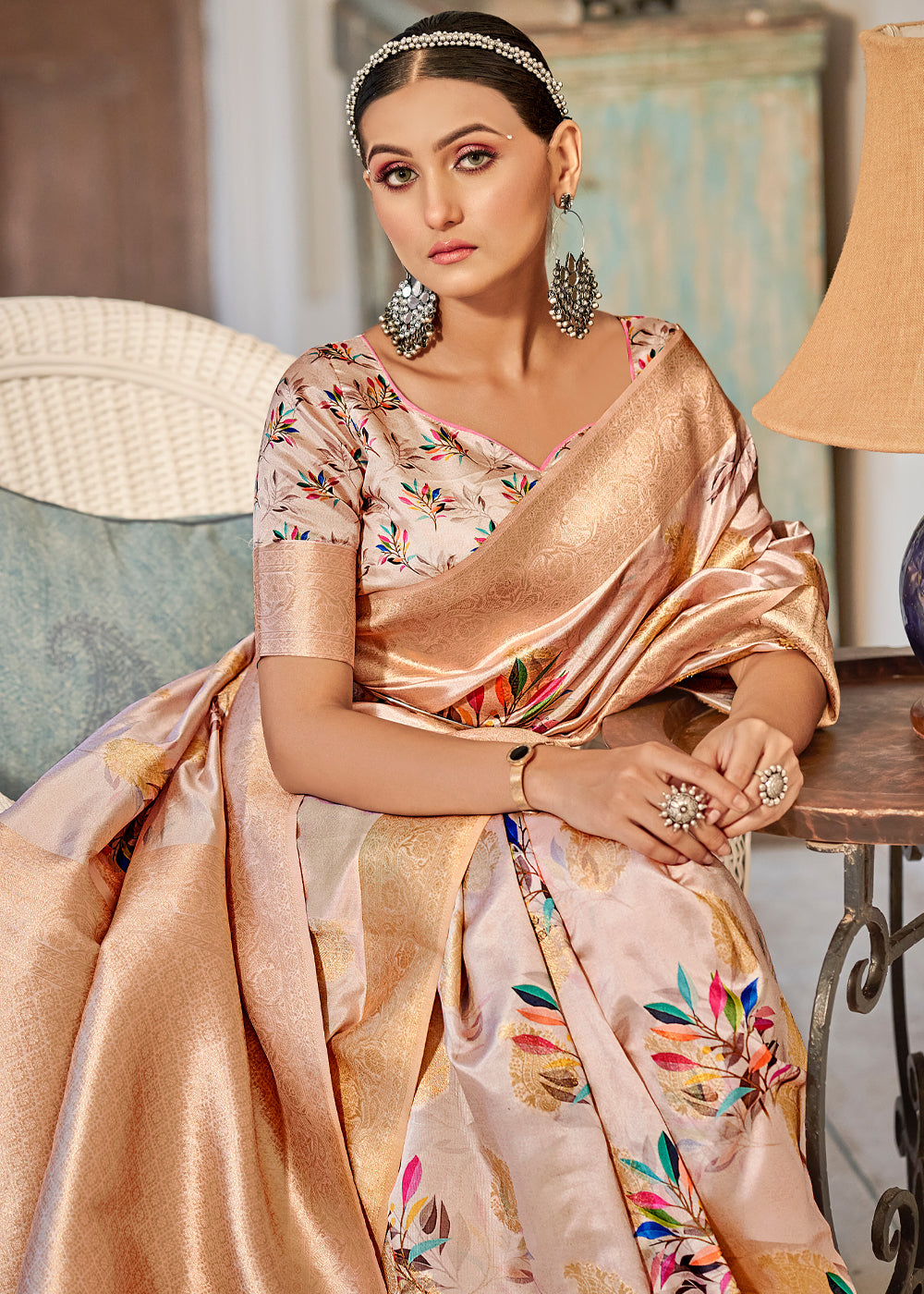 Buy MySilkLove Rose Fog Light Pink Digital Printed Banarasi Saree Online