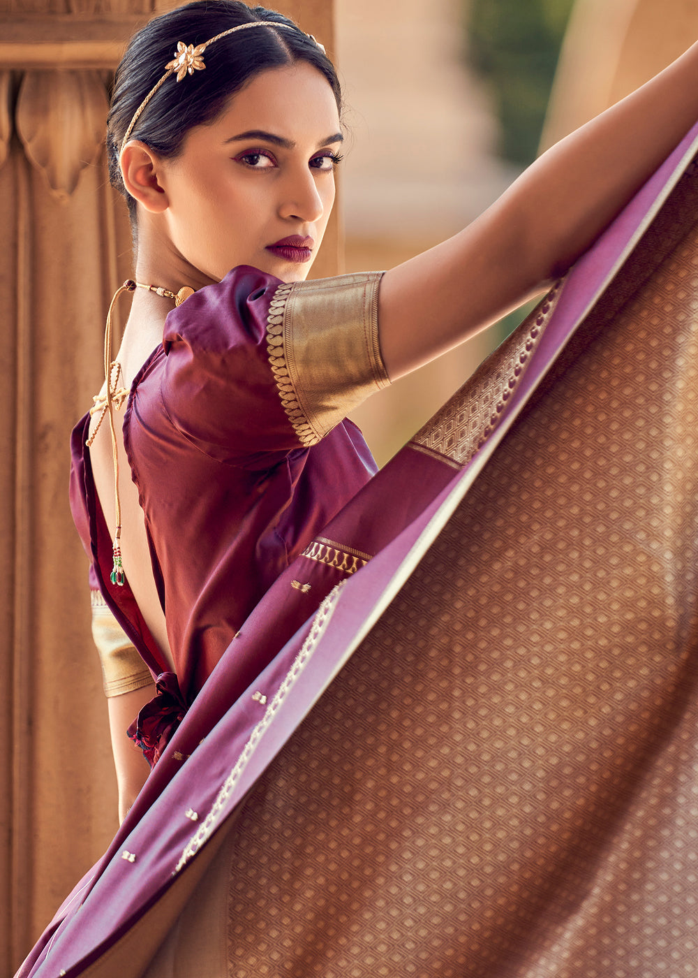 Buy MySilkLove Copper Rust Woven Banarasi Satin Silk Saree Online