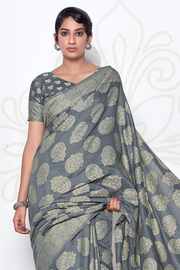 MySilkLove Rolling Stone Grey Cotton Saree