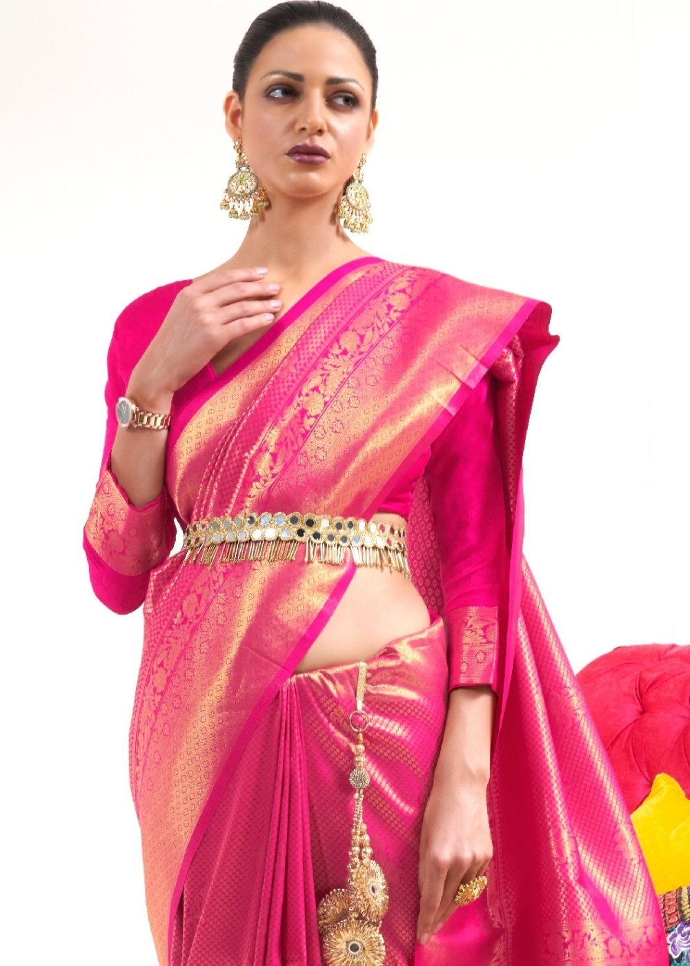 MySilkLove French Rose Pink Kanjivaram Silk Saree