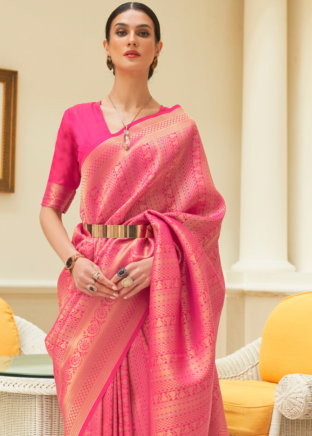 MySilkLove Hot Pink Zari Woven Kanjivaram Saree