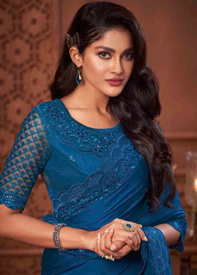Madison Blue Soft Silk Designer Saree