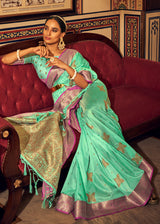 Madang Blue Zari Woven Soft Tussar Silk Saree