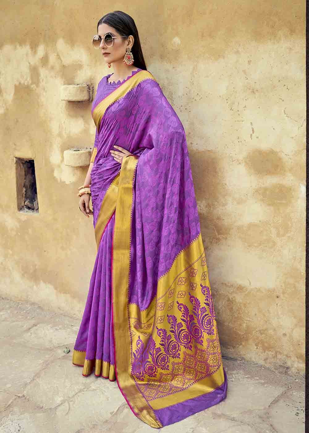 Buy MySilkLove Violet Purple Zari Woven Banarasi Silk Saree Online