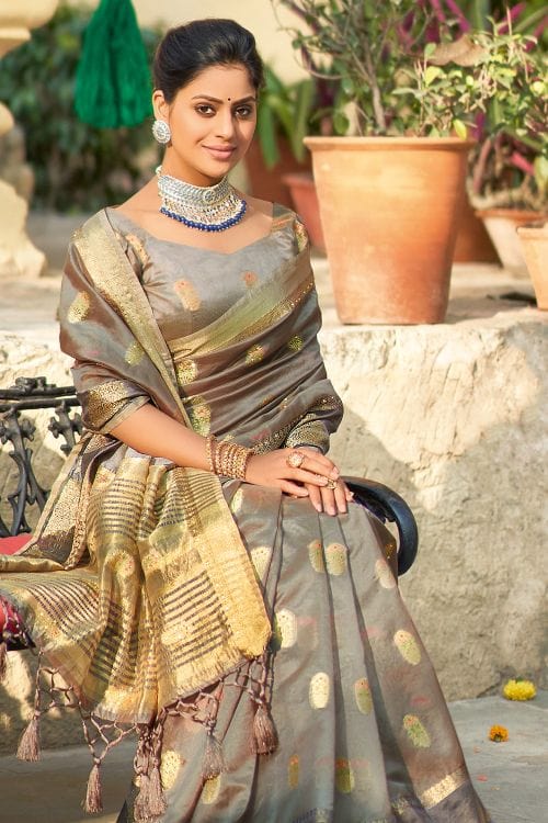 Buy MySilkLove Nobel Grey Organza Saree Online