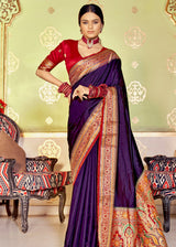 Revolver Purple Zari Woven Banarasi Soft Silk Saree