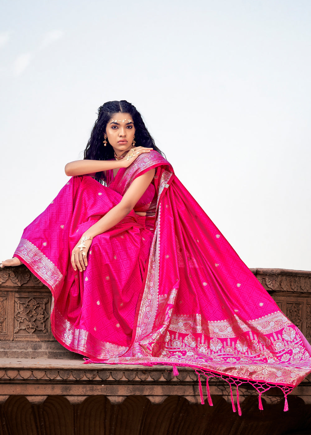 MySilkLove Rose Pink Woven Banarasi Satin Silk Saree