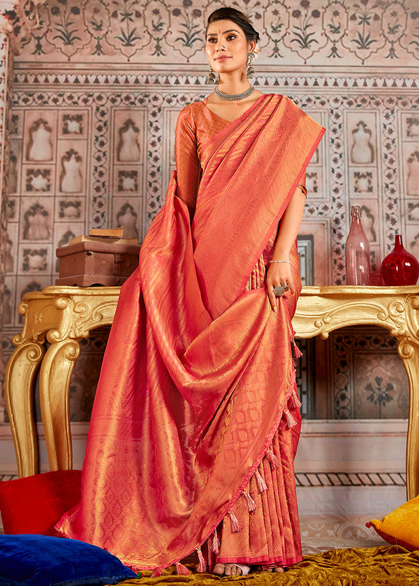 Burnt Sienna Light Red South Silk Saree