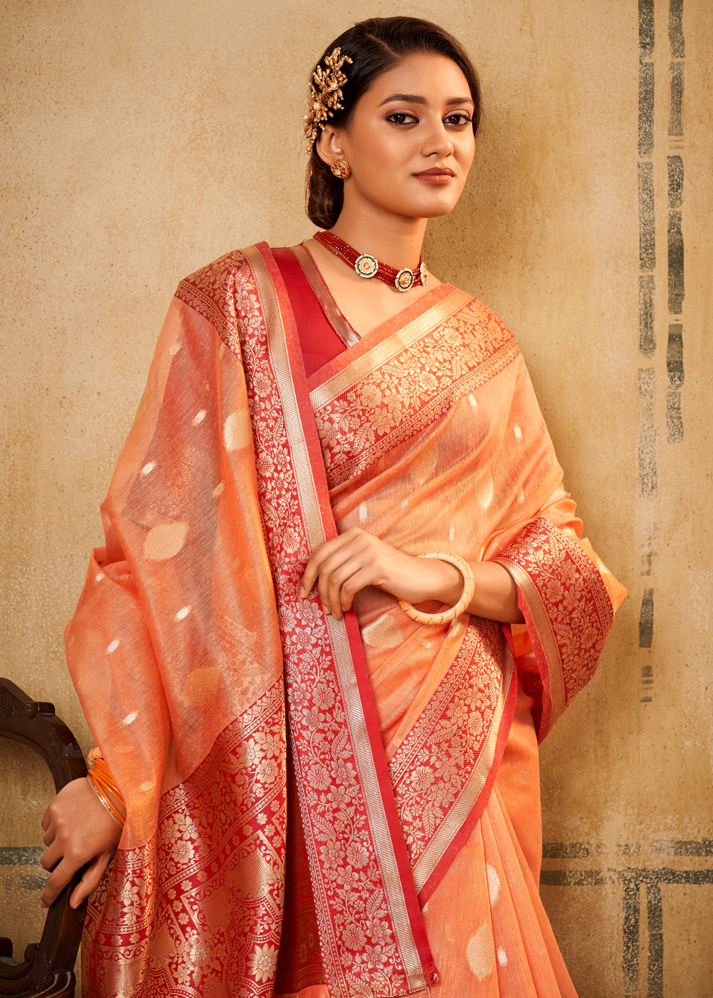 MySilkLove Burnt Orange Woven Banarasi Silk Saree