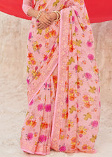 Seashell Pink Digital Printed Chiffon Saree