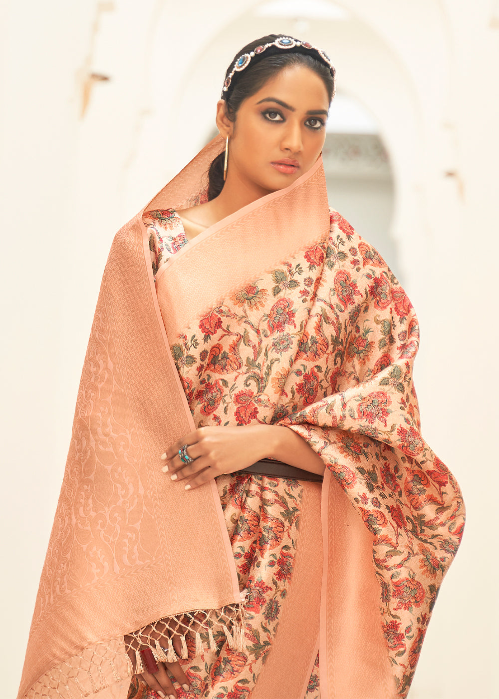 Buy MySilkLove Flesh Peach Pink Digital Print Saree Online