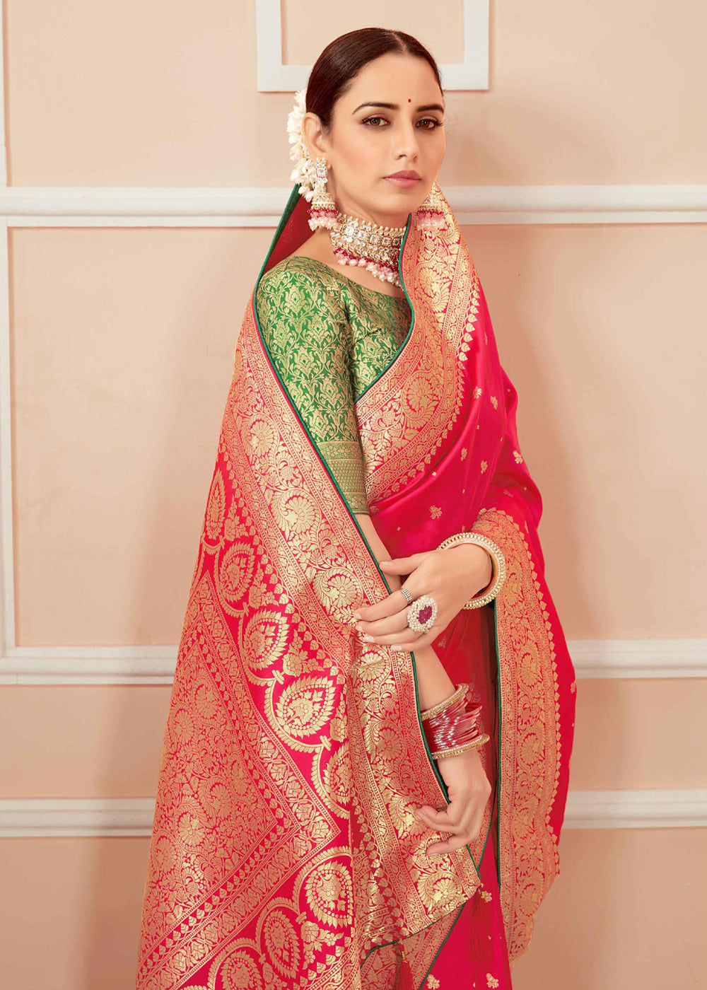 Buy MySilkLove Sunset Pink Zari Woven Banarasi Silk Saree Online