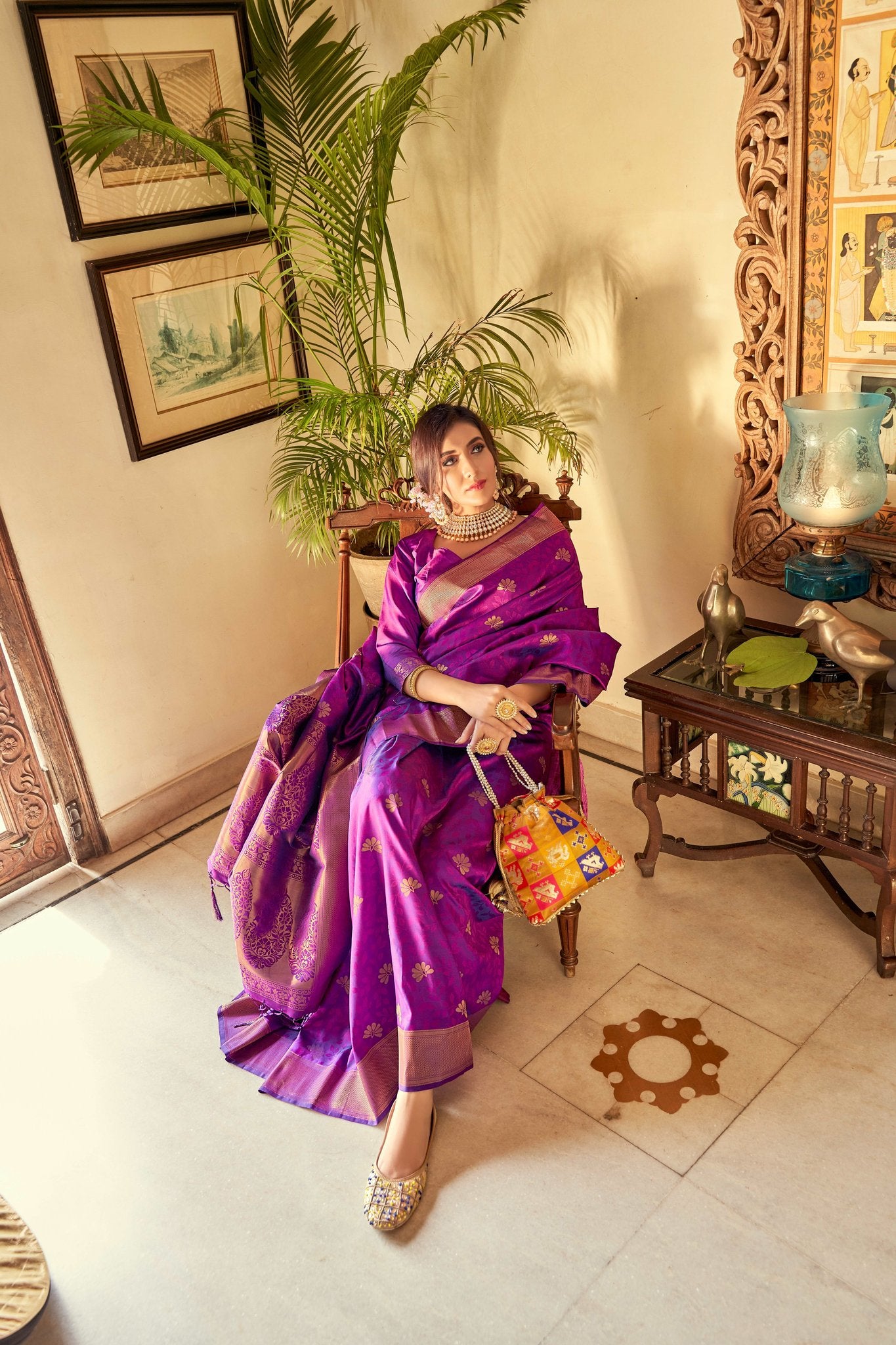 Buy MySilkLove Rose Quartz Purple Zari Woven Kanjivaram Saree Online