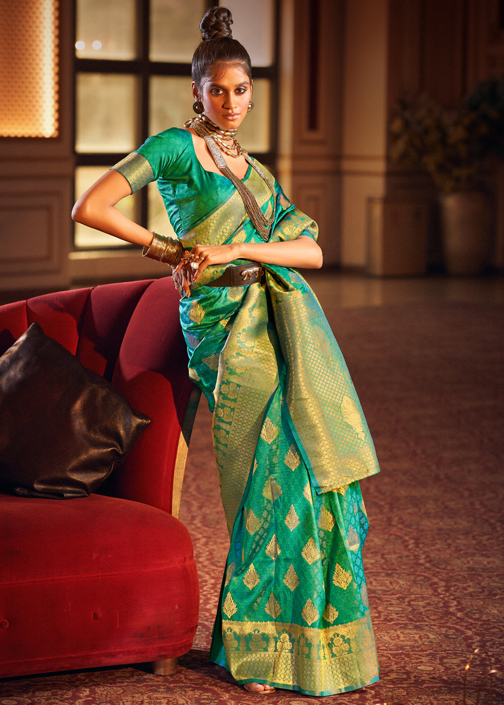 Buy MySilkLove Shamrock Green Woven Banarasi Silk Saree Online