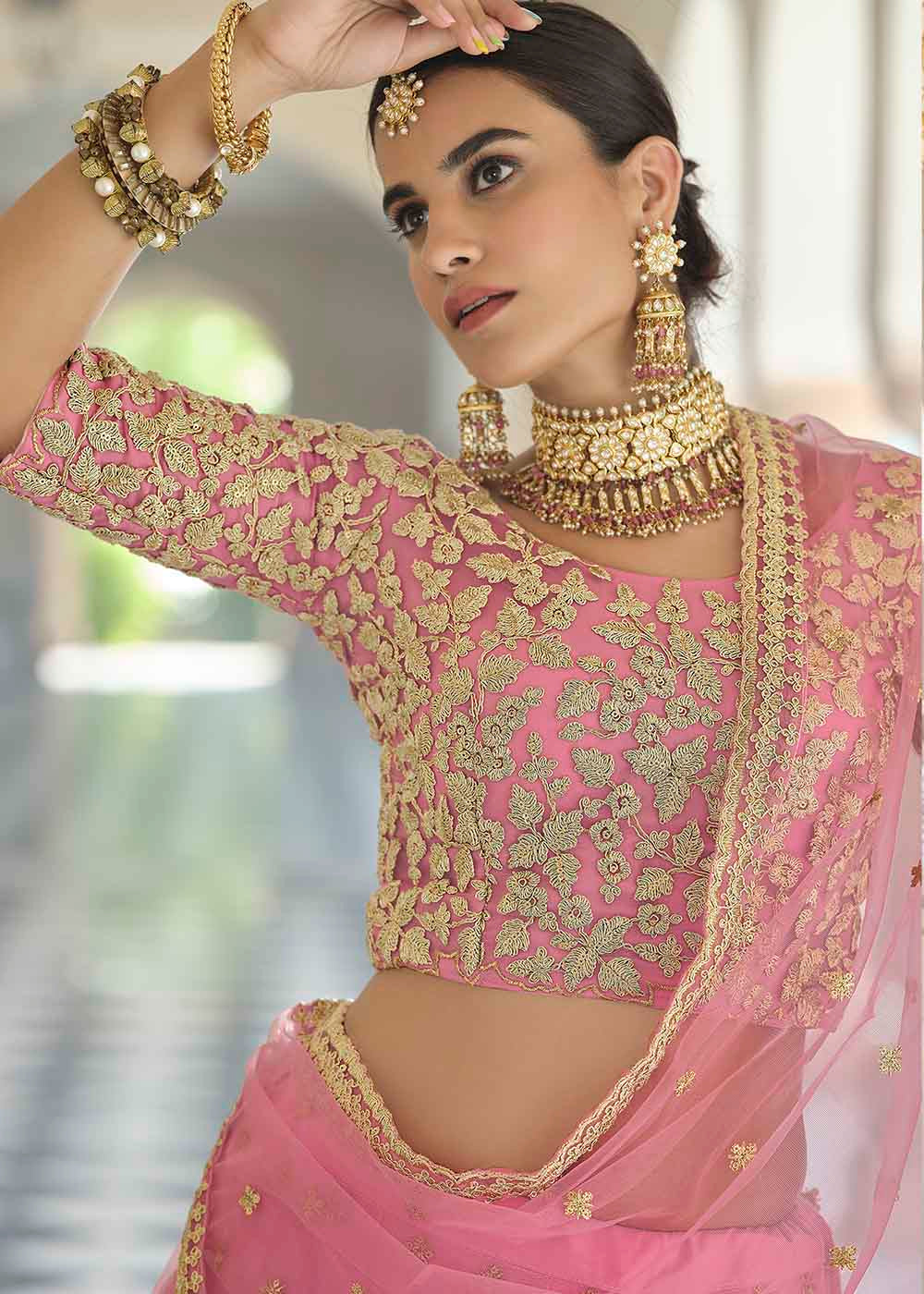 Buy MySilkLove Charm Pink Soft Net Designer Lehenga Choli With Dori & Sequins Work Online