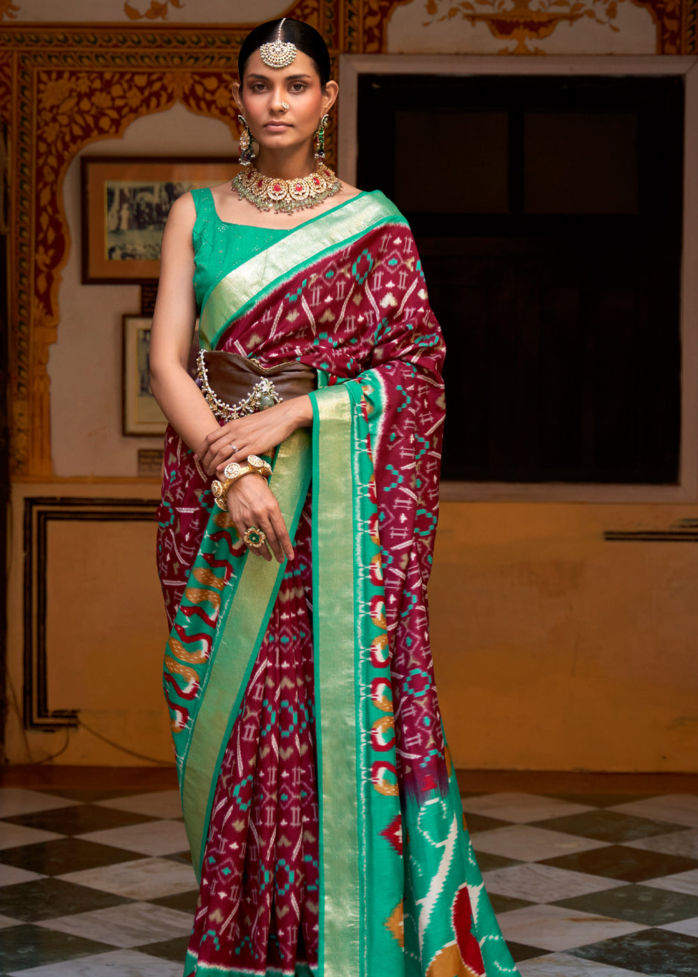 Buy MySilkLove Crown Maroon and Green Patola Silk Saree Online