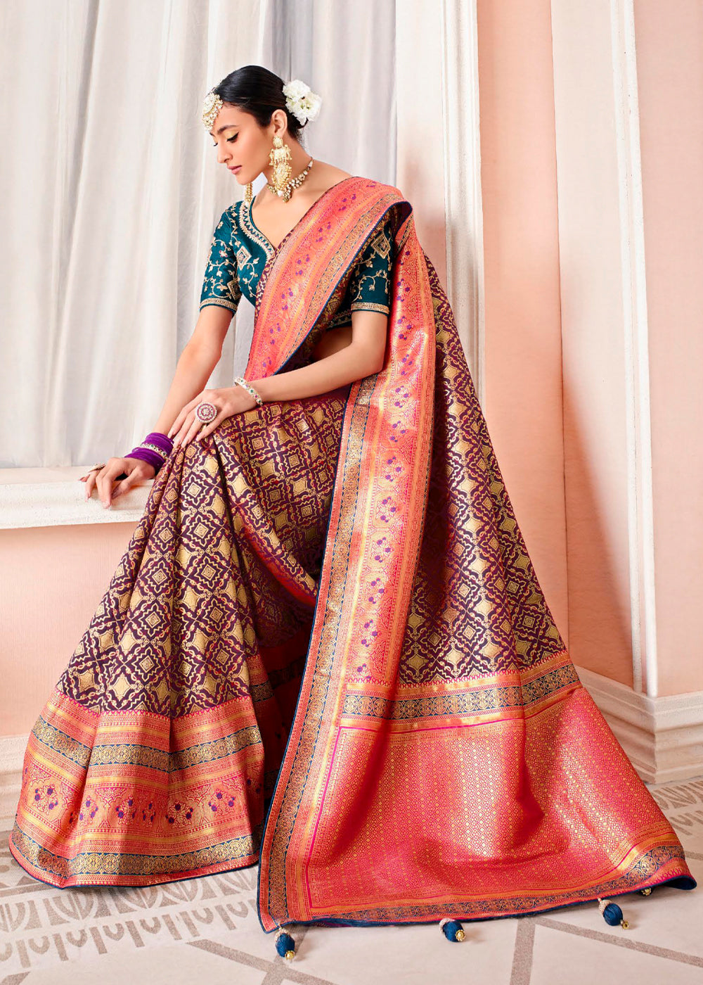 Buy MySilkLove Copper Purple and Blue Zari Woven Banarasi Saree with Designer Blouse Online