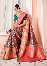 Copper Purple and Blue Zari Woven Banarasi Saree with Designer Blouse