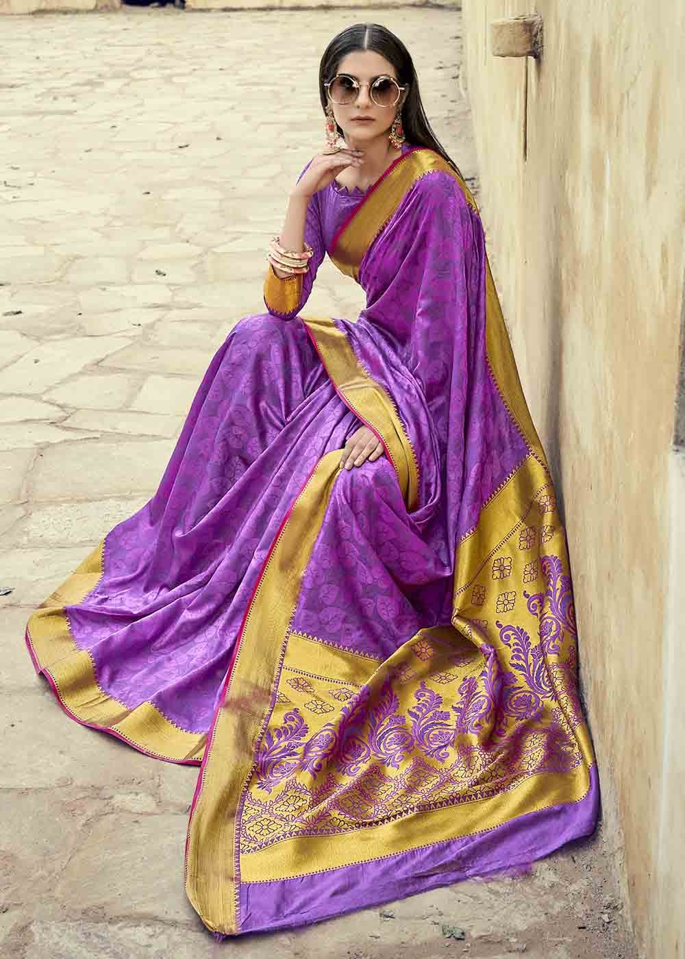 Buy MySilkLove Violet Purple Zari Woven Banarasi Silk Saree Online