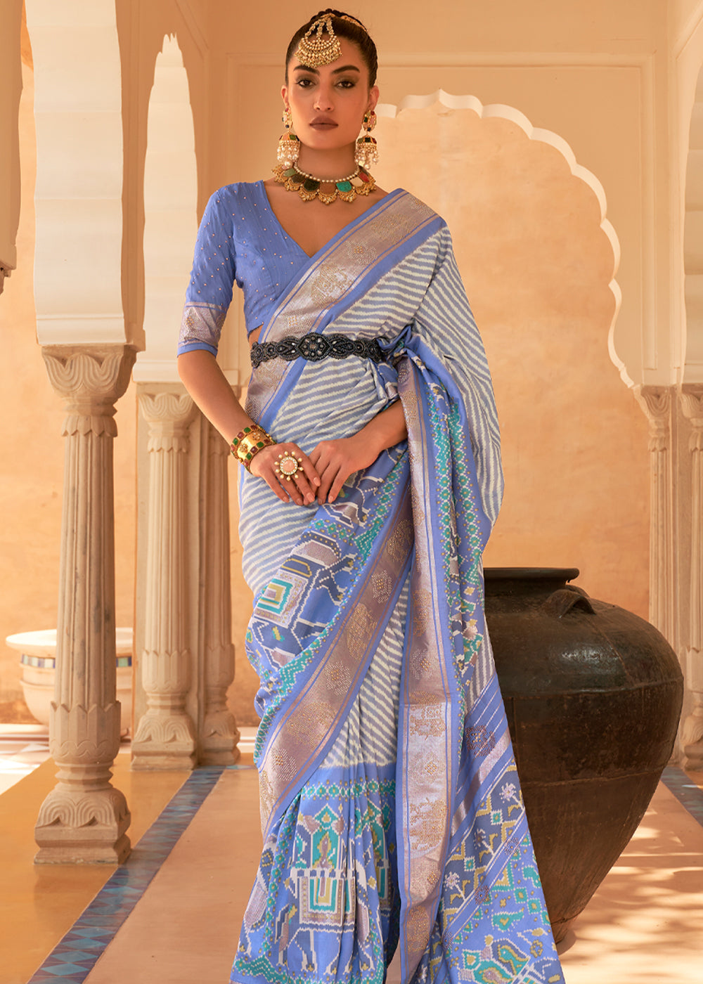 Buy MySilkLove Cove Blue Patola Silk Saree Online