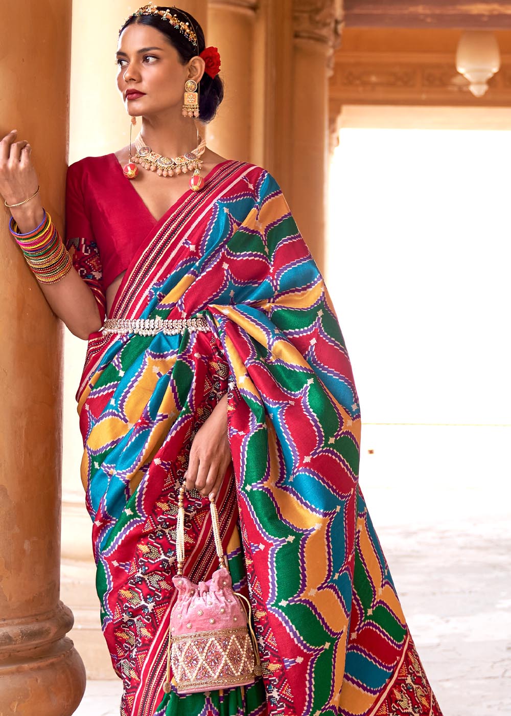 Buy MySilkLove Well Red Multicolor Printed Patola Saree Online