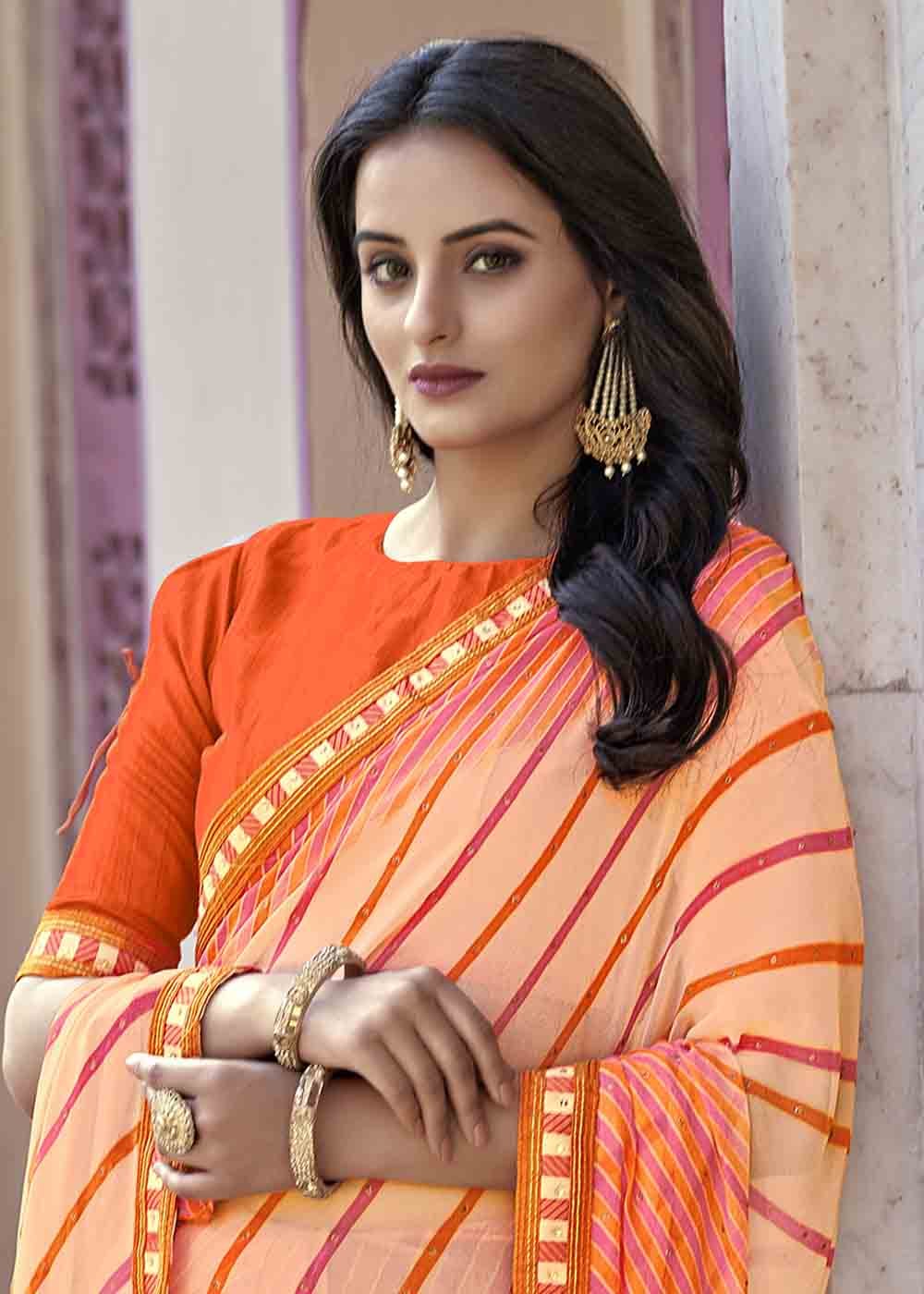 Buy MySilkLove Heath Orange Printed Georgette Saree Online