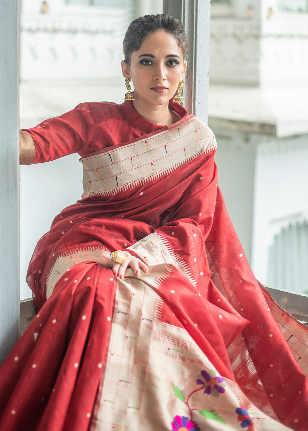 Buy MySilkLove Cinnabar Red Zari Woven Tussar Paithani Silk Saree Online