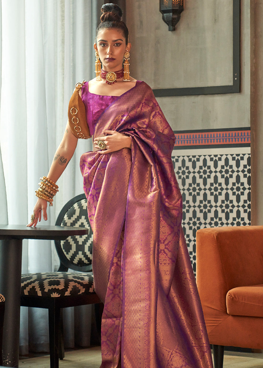 Buy MySilkLove Mystic Purple Zari Woven Banarasi Brocade Saree Online