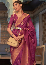 Cadillac Purple Zari Woven Tussar Silk Saree