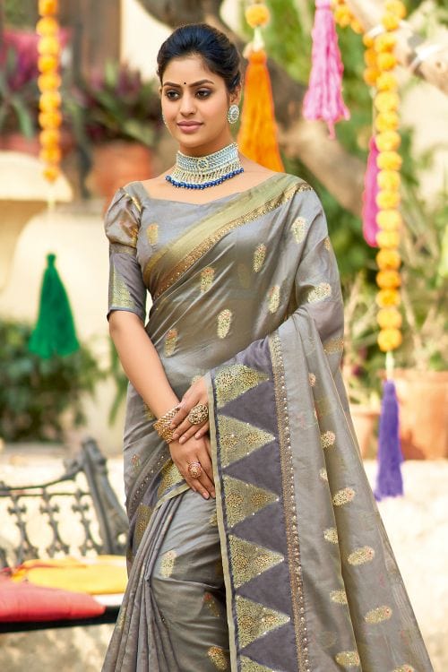 Buy MySilkLove Nobel Grey Organza Saree Online