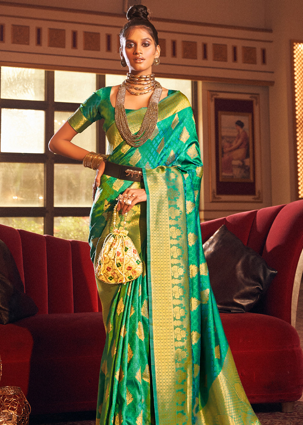 Buy MySilkLove Shamrock Green Woven Banarasi Silk Saree Online