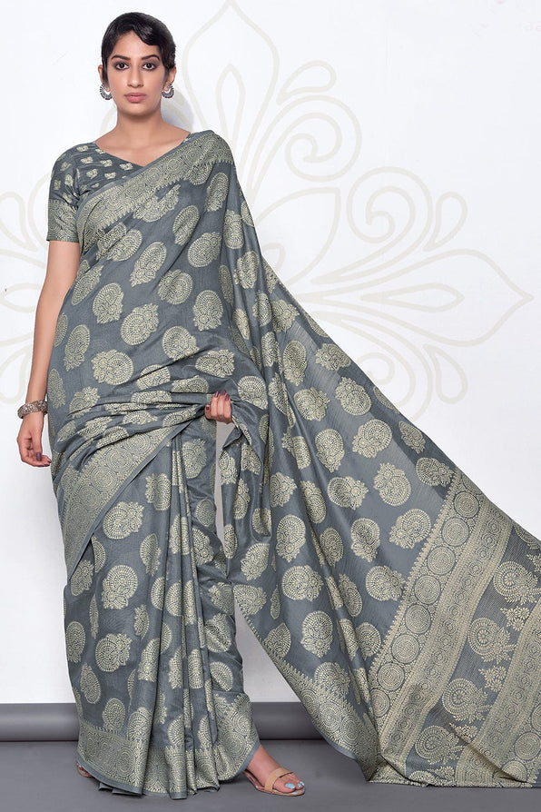 Buy MySilkLove Rolling Stone Grey Cotton Saree Online