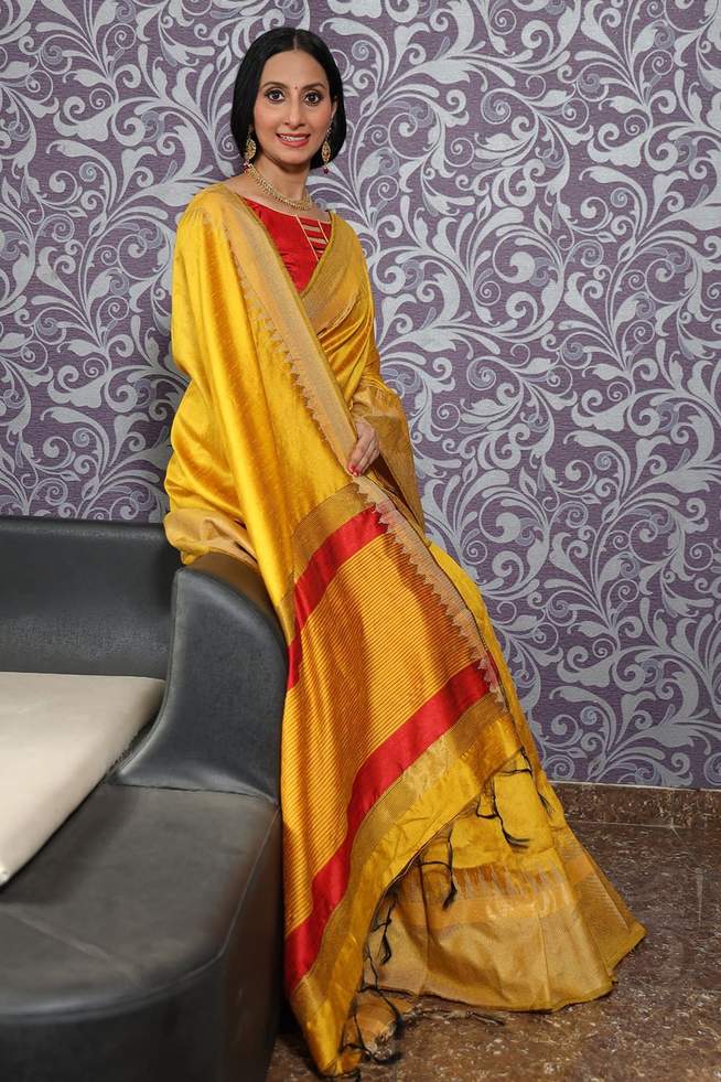 Nugget Yellow Tussar Silk Saree
